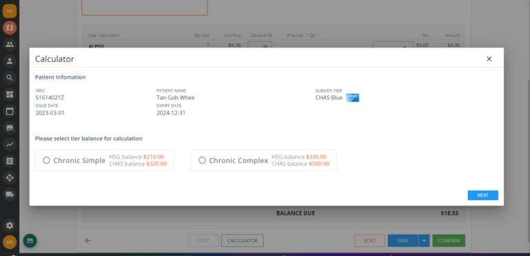 CHAS calculator for invoice